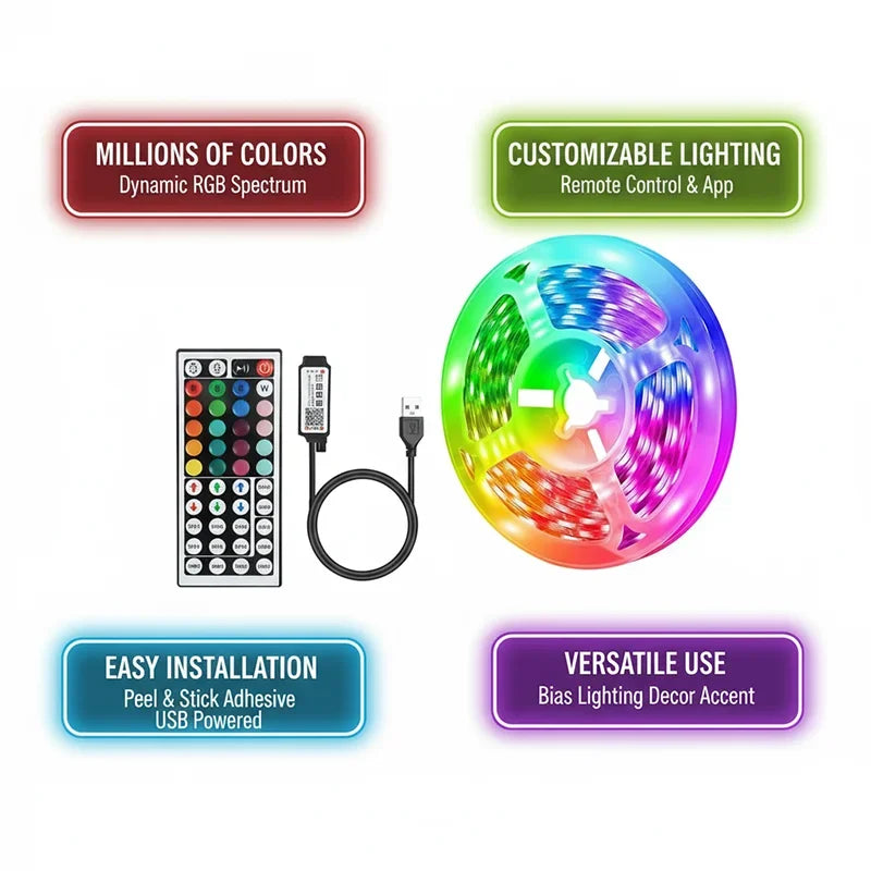 DC 5V USB LED Strip Lights APP Control Color Changing 5050 RGB Led Light Flexible Lamp Tape for Room Decoration Party Atmosphere