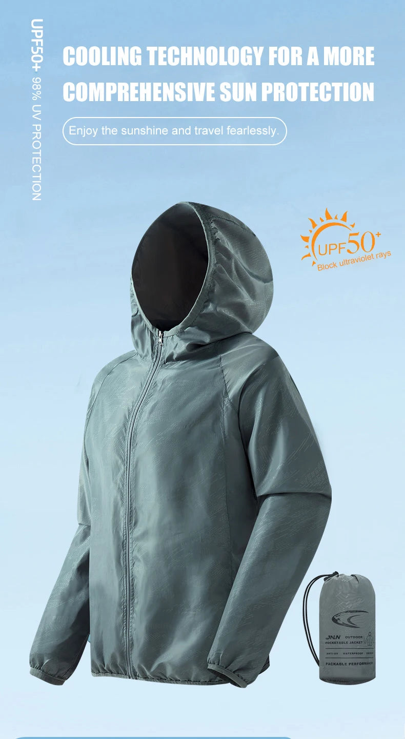 JNLN Men Women Waterproof Hiking Jacket Quick Dry Sun Protection Windbreaker Unisex Camping Climbing Outdoor Sports Rain Coat