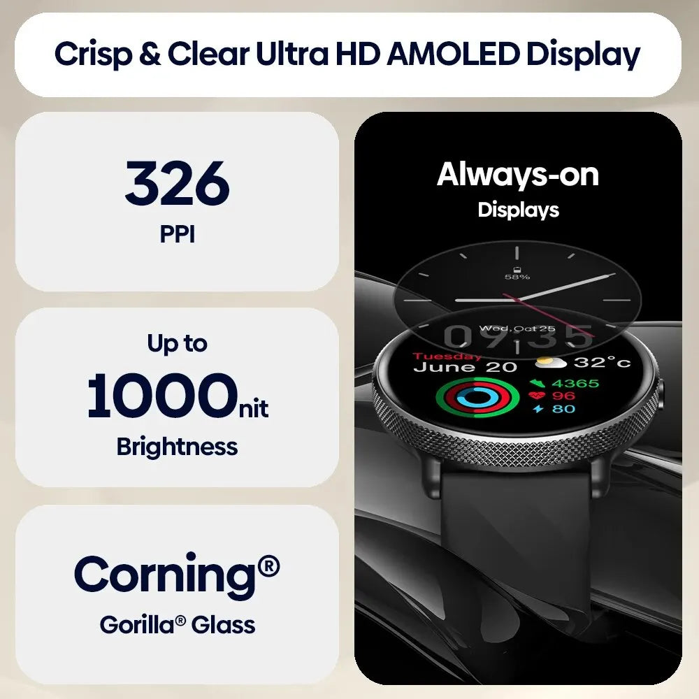 Zeblaze GTR 3 Pro Voice Calling Smart Watch 1.43" AMOLED Display 316L Stainless Steel Frame Fitness Tracking Smartwatch