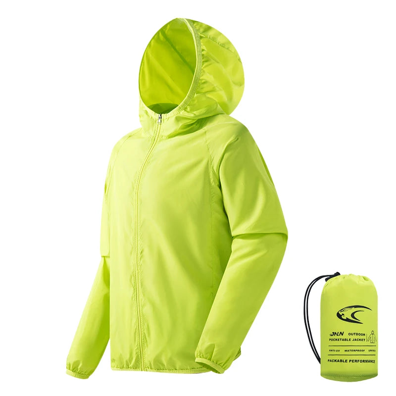 JNLN Men Women Waterproof Hiking Jacket Quick Dry Sun Protection Windbreaker Unisex Camping Climbing Outdoor Sports Rain Coat